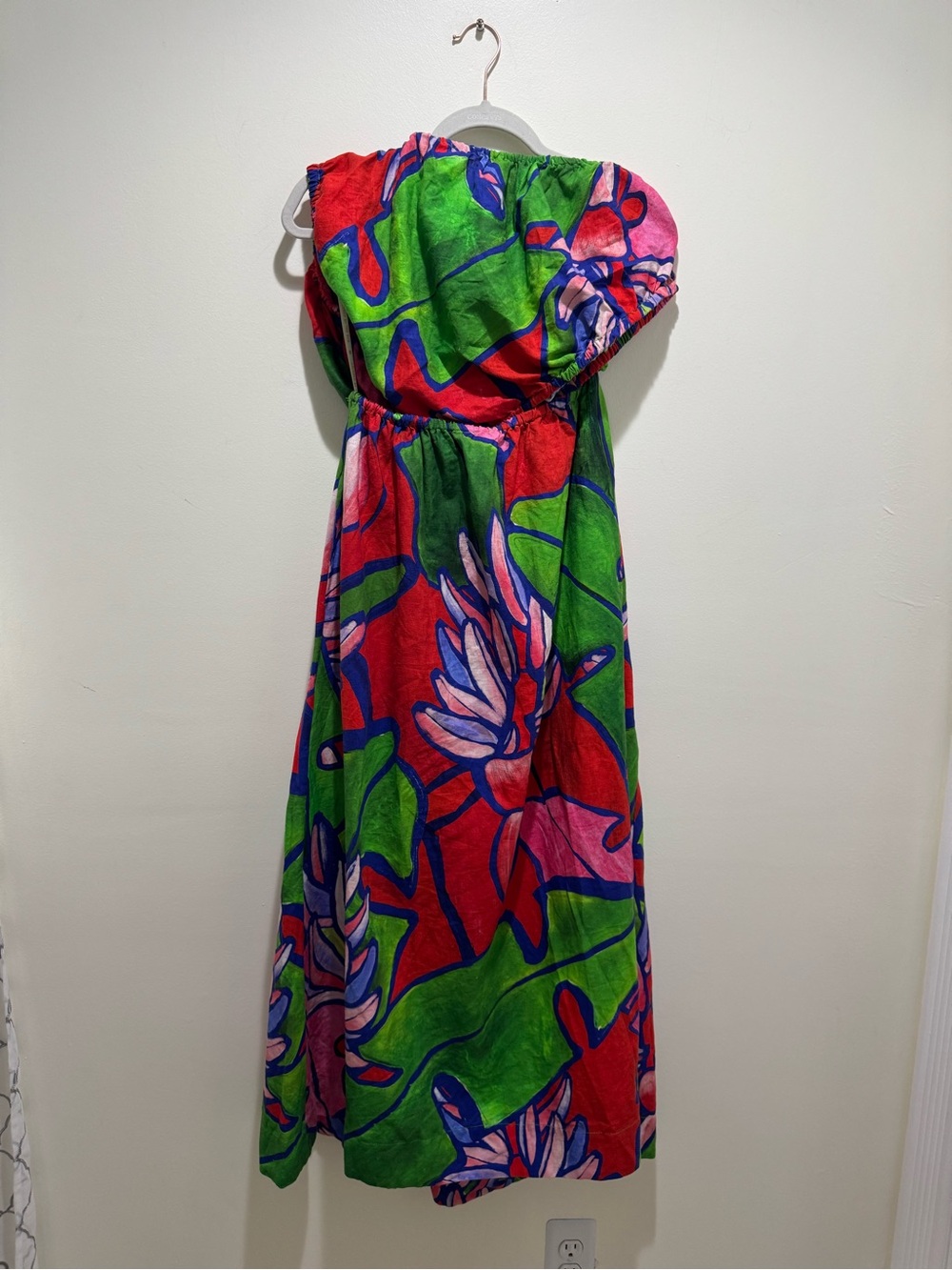 Farm Rio One Shoulder Open Waist Tropical Bunch Midi Dress Linen Blend Size M - Picture 2 of 13